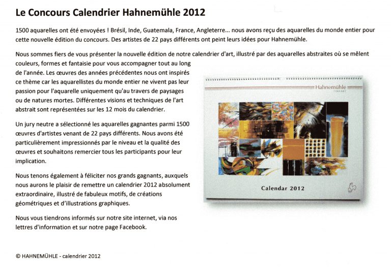 Le Concours Calendrier Hahnemühle 2012